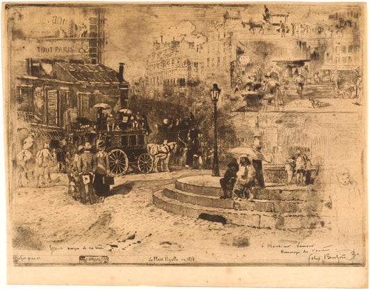 La Place Pigalle en 1878 (Place Pigalle in 1878) by Félix-Hilaire Buhot (French, 1847 - 1898), 16X12"(A3)Poster Print
