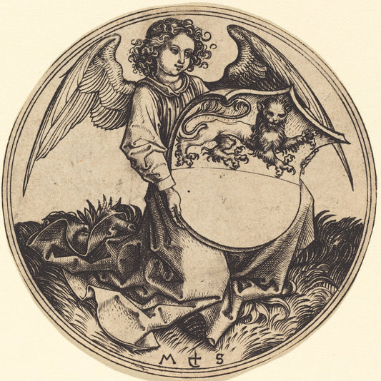 Shield with Lion, Held by Angel by Martin Schongauer (German, c. 1450 - 1491), 16X12"(A3)Poster Print