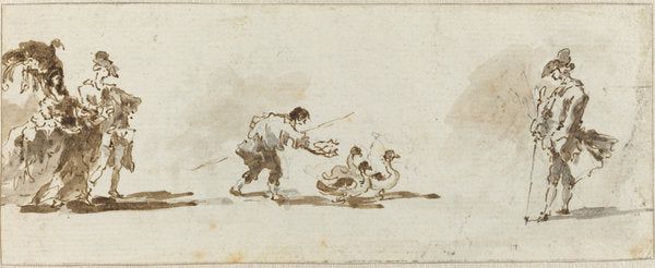 An Elegant Couple, a Gooseboy, and a Gentleman [recto] by Francesco Guardi (Venetian, 1712 - 1793), 16X12"(A3)Poster Print
