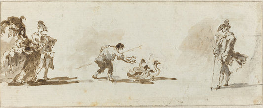 An Elegant Couple, a Gooseboy, and a Gentleman [recto] by Francesco Guardi (Venetian, 1712 - 1793), 16X12"(A3)Poster Print