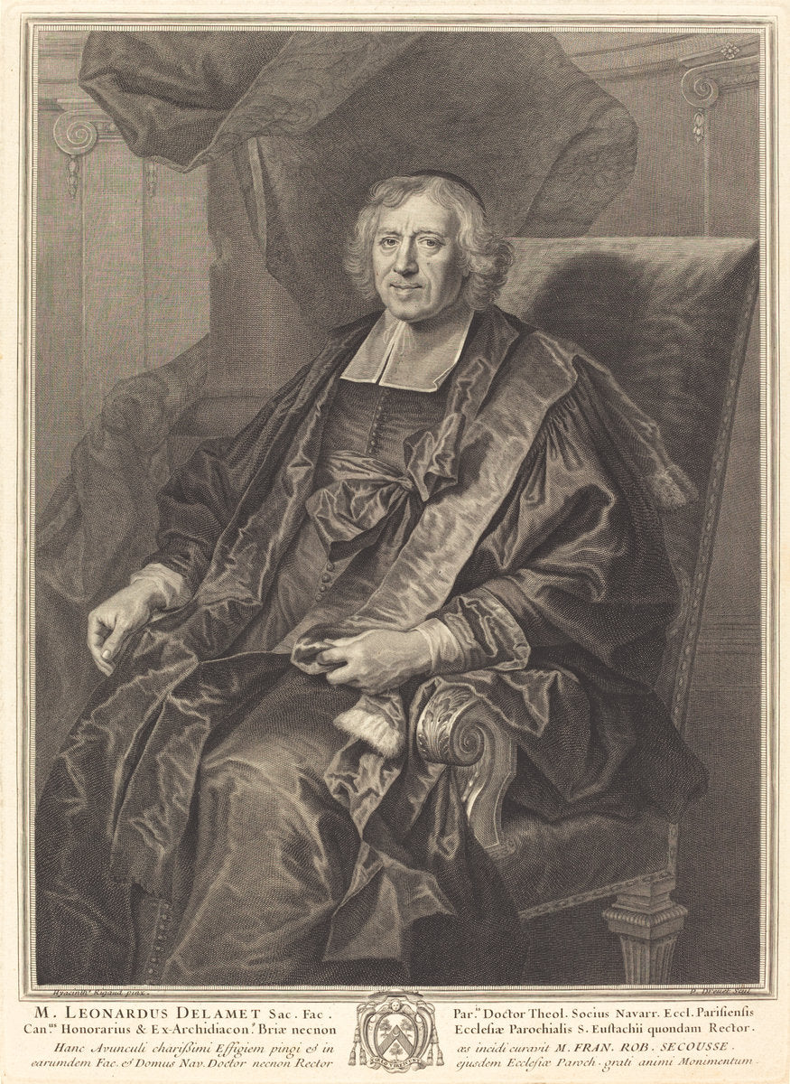 Leonard de Lamet by Pierre Drevet after Hyacinthe Rigaud (French, 1663 - 1738), 16X12"(A3)Poster Print