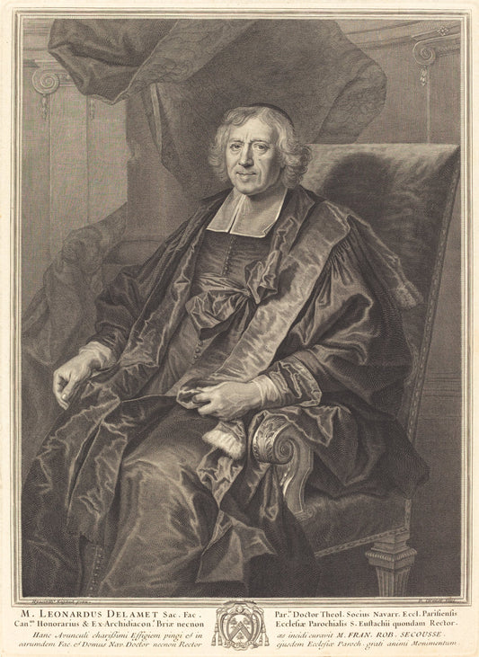 Leonard de Lamet by Pierre Drevet after Hyacinthe Rigaud (French, 1663 - 1738), 16X12"(A3)Poster Print