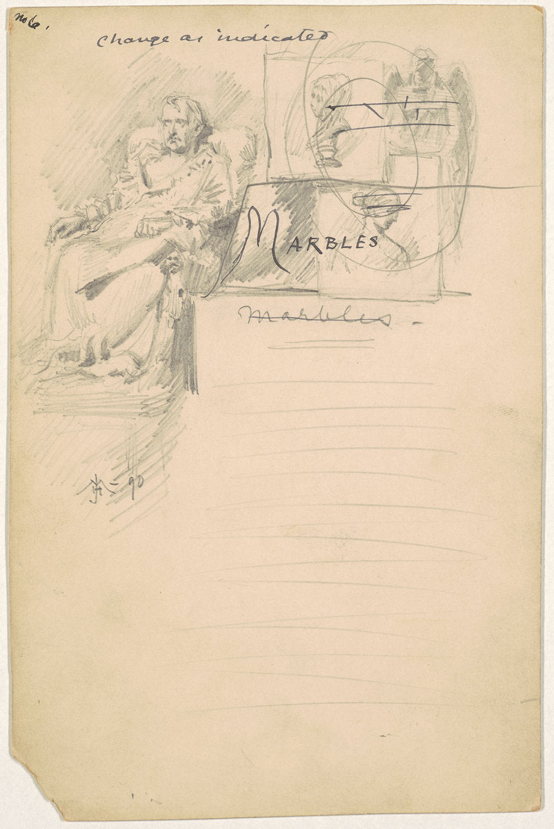 Study for "Marbles" by James Henry Moser (American (born Canada), 1854 - 1913), 16X12"(A3)Poster Print