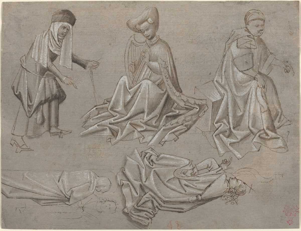 c. 1450/1460 by German 15th Century (Studies for Six Figures (sheet from a model book) [recto]), 16X12"(A3)Poster Print