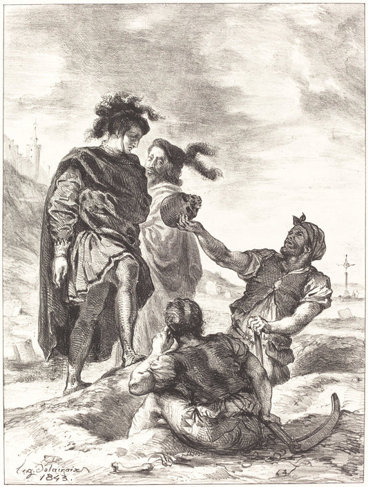 Hamlet and Horatio before the Gravediggers (Act V, Scene I) by Eugène Delacroix (French, 1798 - 1863), 16X12"(A3)Poster Print