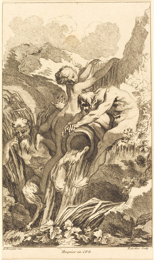 Satyr, Nymph and River God by Pierre-Alexandre Aveline after François Boucher (French, probably 1702 - 1760), 16X12"(A3)Poster Print