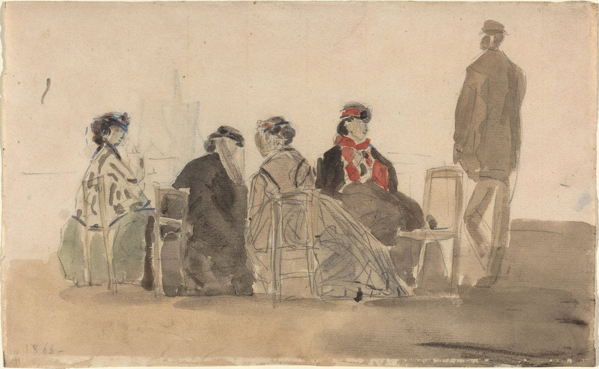 Four Ladies Seated at Trouville by Eugène Boudin (French, 1824 - 1898), 16X12"(A3)Poster Print