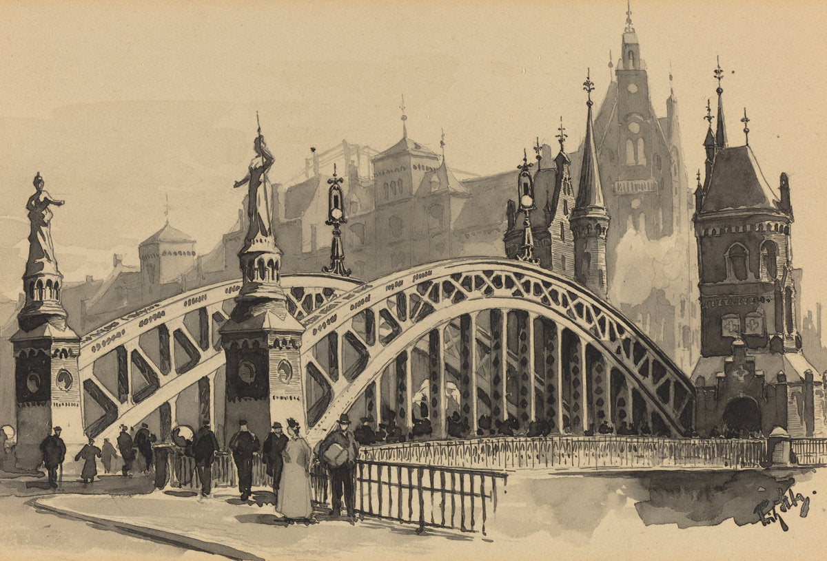 Brooksbrucke by Fritz Stoltenberg (German, 1855 - 1921), 16X12"(A3)Poster Print