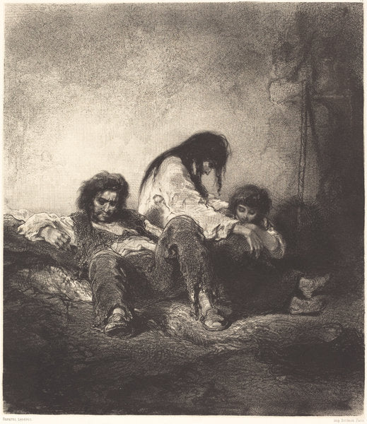 The Poor Family (Une famille pauvre) by Paul Gavarni (French, 1804 - 1866), 16X12"(A3)Poster Print
