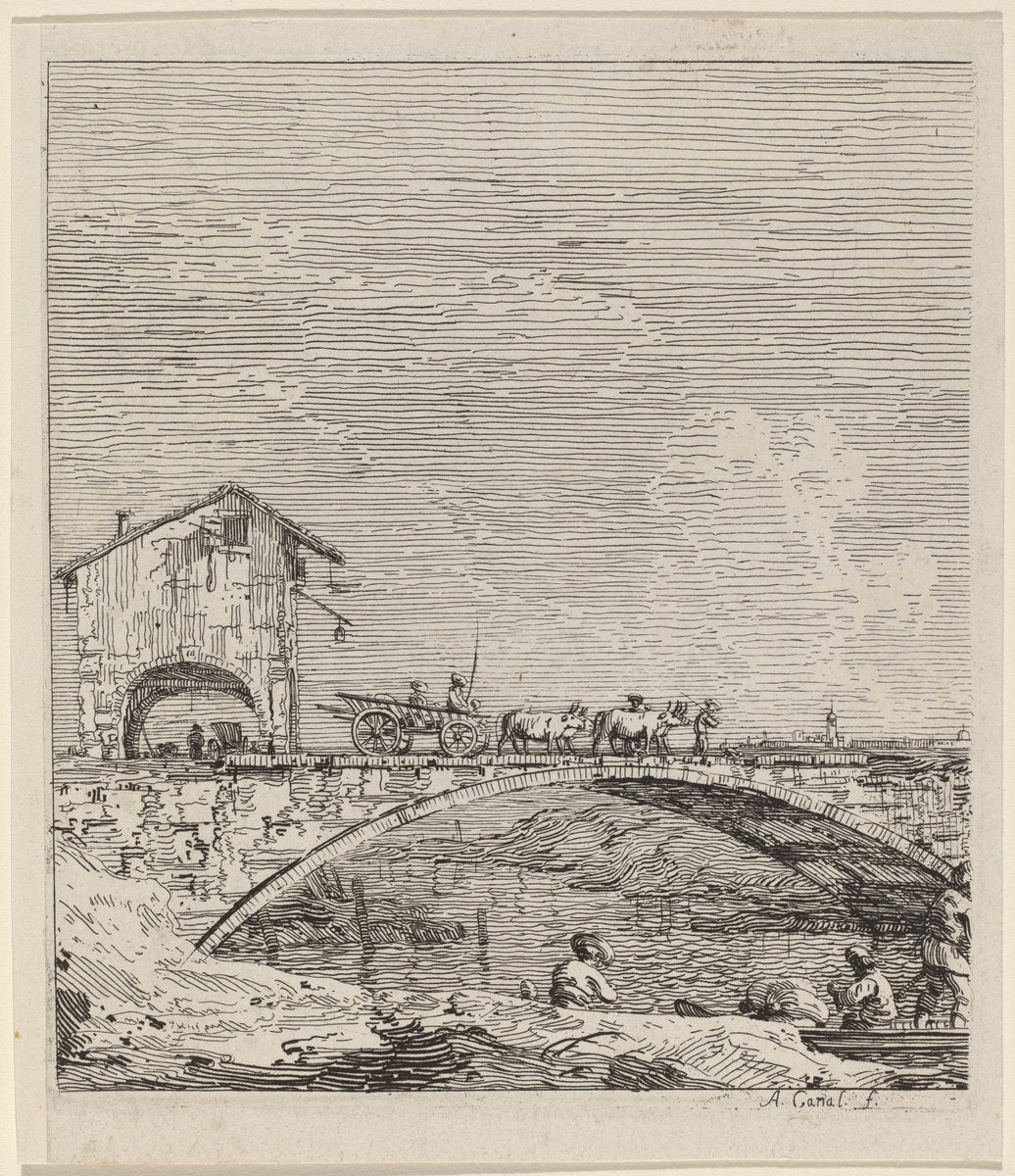 The Wagon Passing Over a Bridge by Canaletto (Italian, 1697 - 1768), 16X12"(A3)Poster Print
