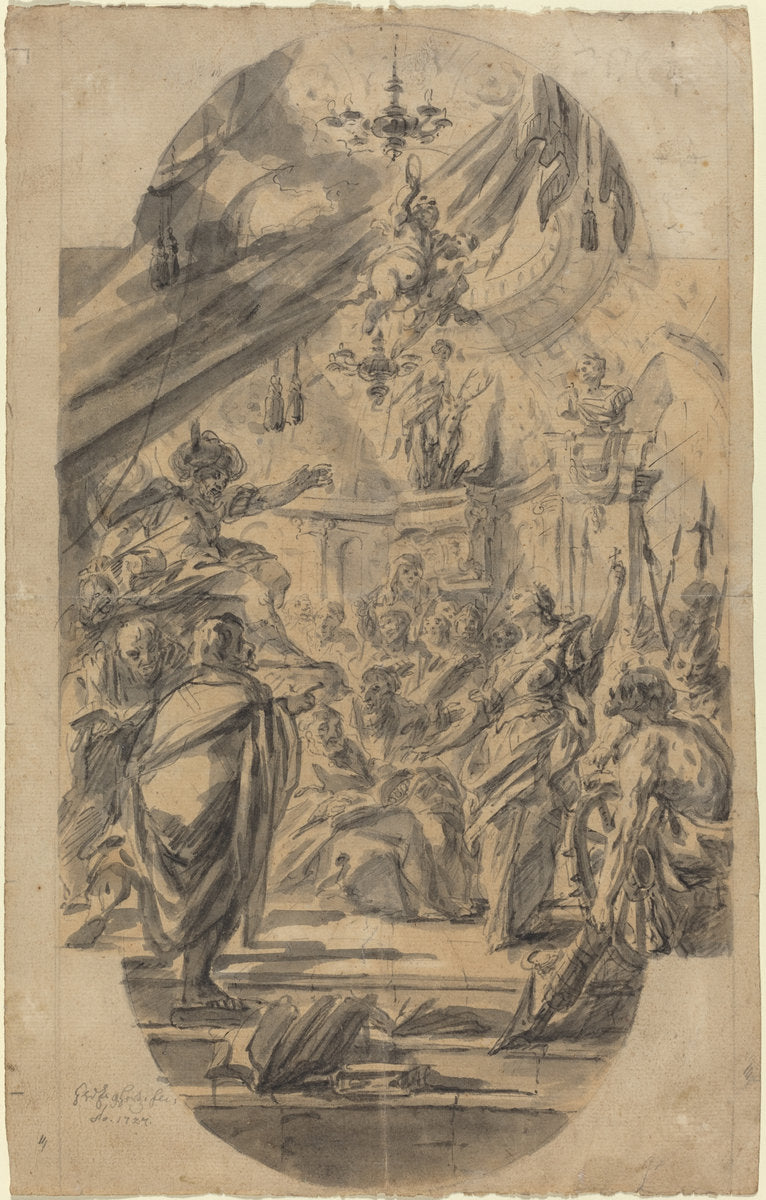 The Disputation of Saint Catherine of Alexandria by Georg Wilhelm Neunhertz (German, 1689 - c. 1750), 16X12"(A3)Poster Print