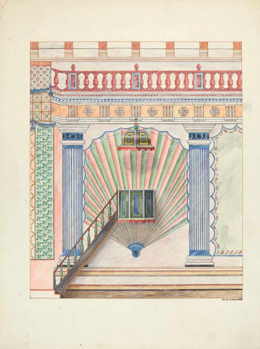Pulpit and Wall Painting by Randolph F. Miller (American, active c. 1935), 16X12"(A3)Poster Print