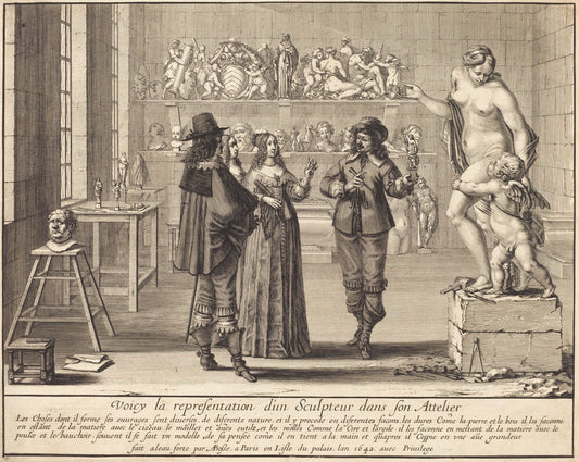 A Sculptor in His Atelier by Abraham Bosse (French, 1602 - 1676), 16X12"(A3)Poster Print