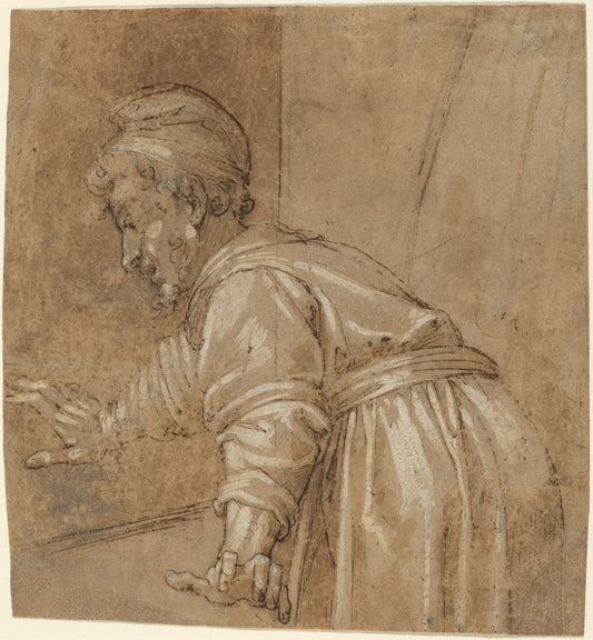 A Man Looking Out a Window by Bonifacio de' Pitati (Venetian, 1487 - 1553), 16X12"(A3)Poster Print