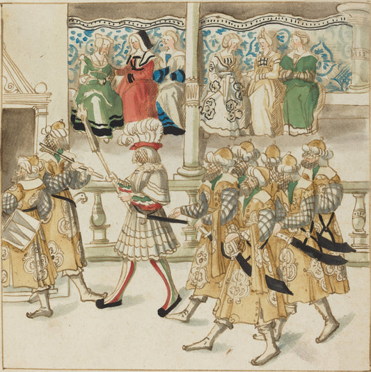 c. 1515 by German 16th Century (Parading Knights in Oriental Costume), 16X12"(A3)Poster Print