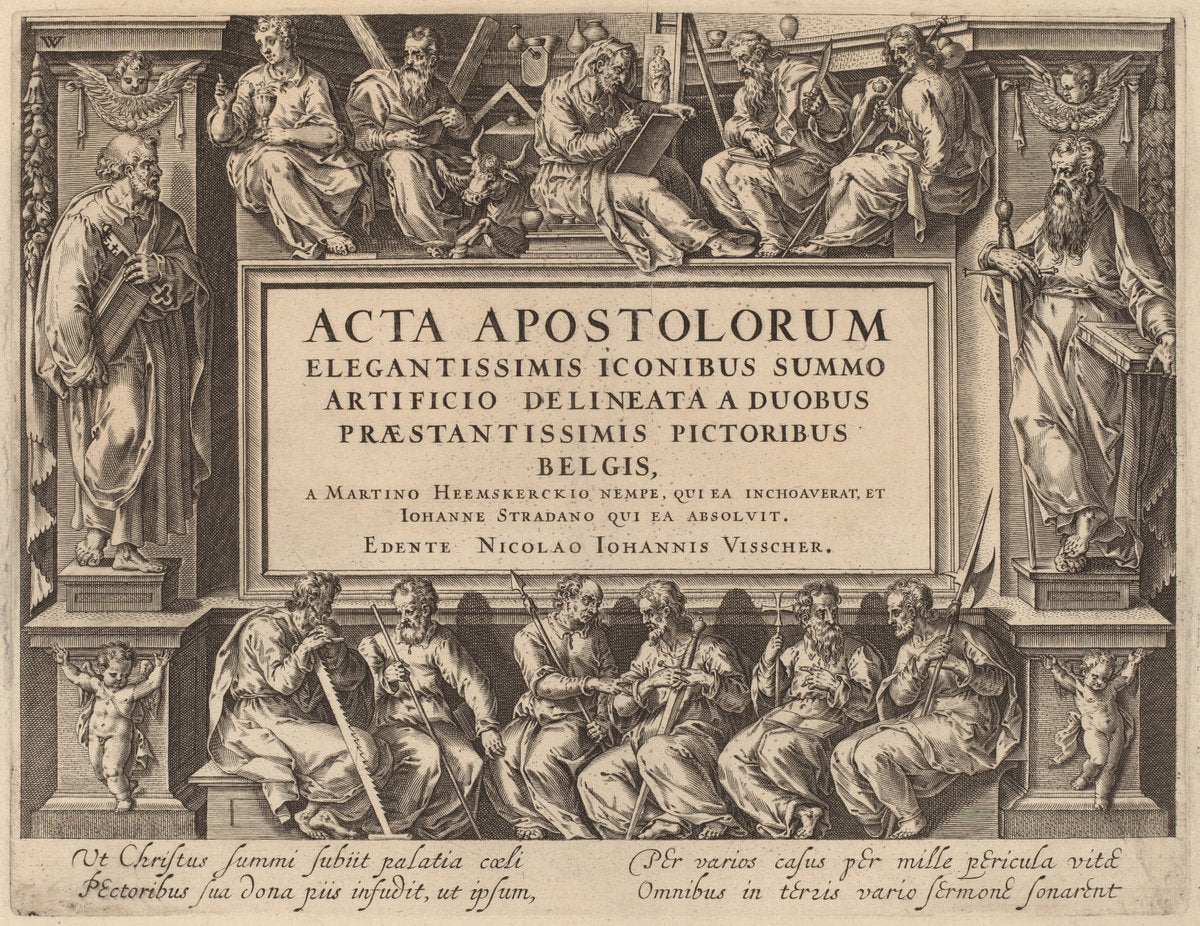 Title Page by Philip Galle after Maerten van Heemskerck after Jan van der Straet (Flemish, 1537 - 1612), 16X12"(A3)Poster Print