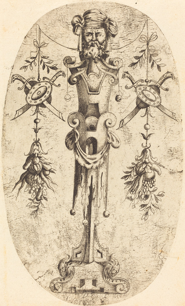 Bearded Head on a Pedestal by Jean Mignon (French, active 1543 - active c. 1545), 16X12"(A3)Poster Print