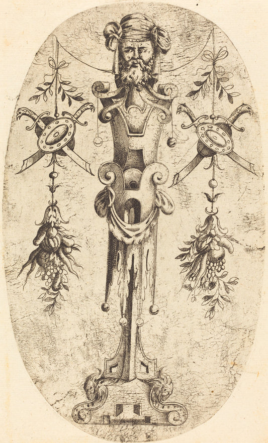Bearded Head on a Pedestal by Jean Mignon (French, active 1543 - active c. 1545), 16X12"(A3)Poster Print