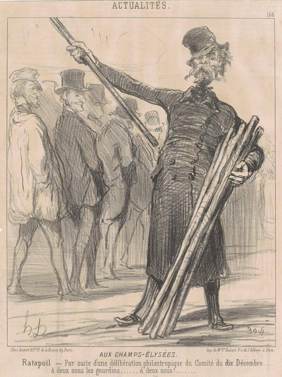 Aux Champs-Elysées, Ratapoil. Par suite d'une délibération philantropique [sic] du Comité du dix Décembre...à deux sous à club…deux sous… by Honoré Daumier (French, 1808 - 1879), 16X12"(A3)Poster Print