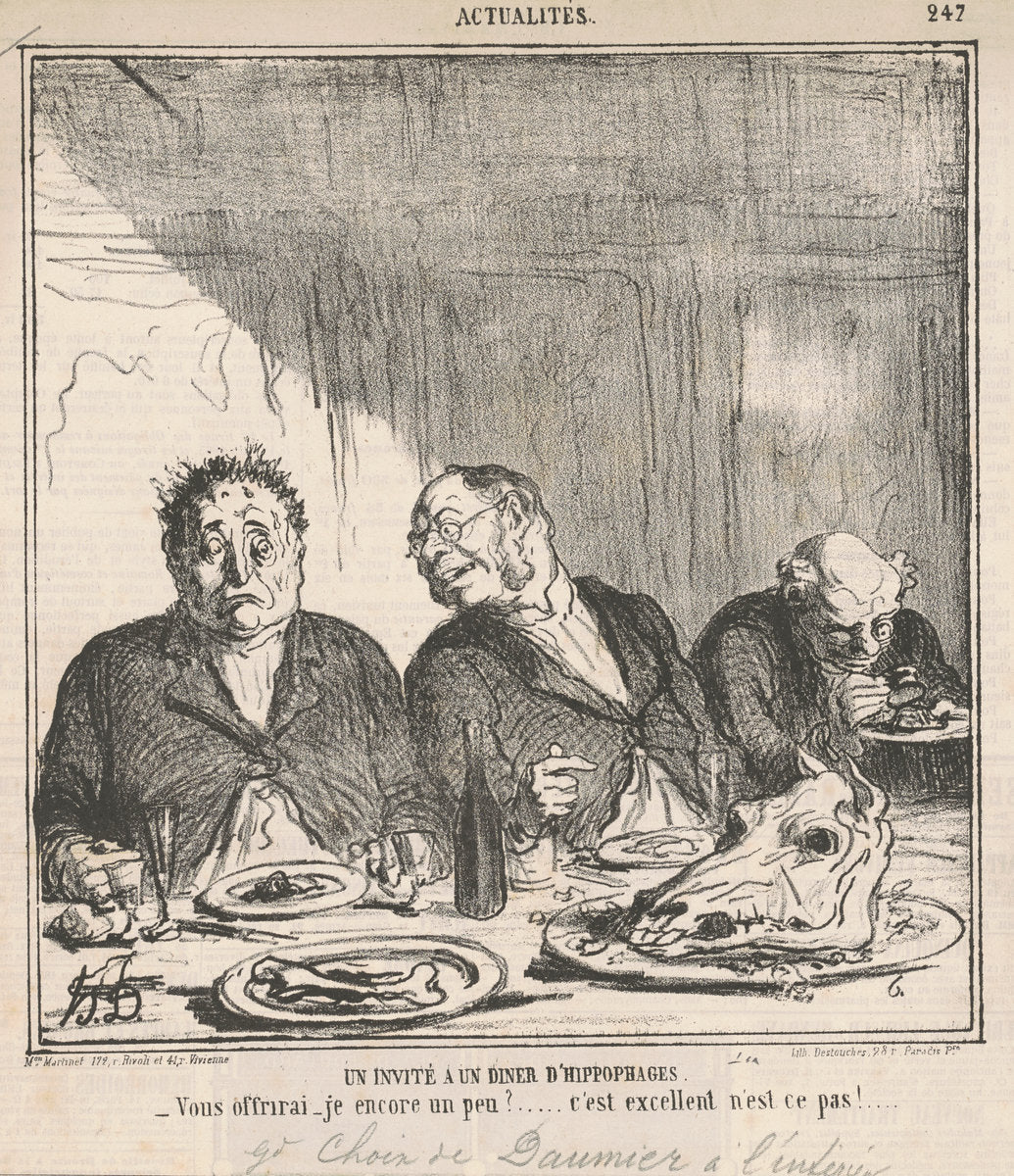 Un invité à un dîner d'hippophages: Vous offrirai-je encore un peu?  C'est excellent, n'est-ce pas? by Honoré Daumier (French, 1808 - 1879), 16X12"(A3)Poster Print