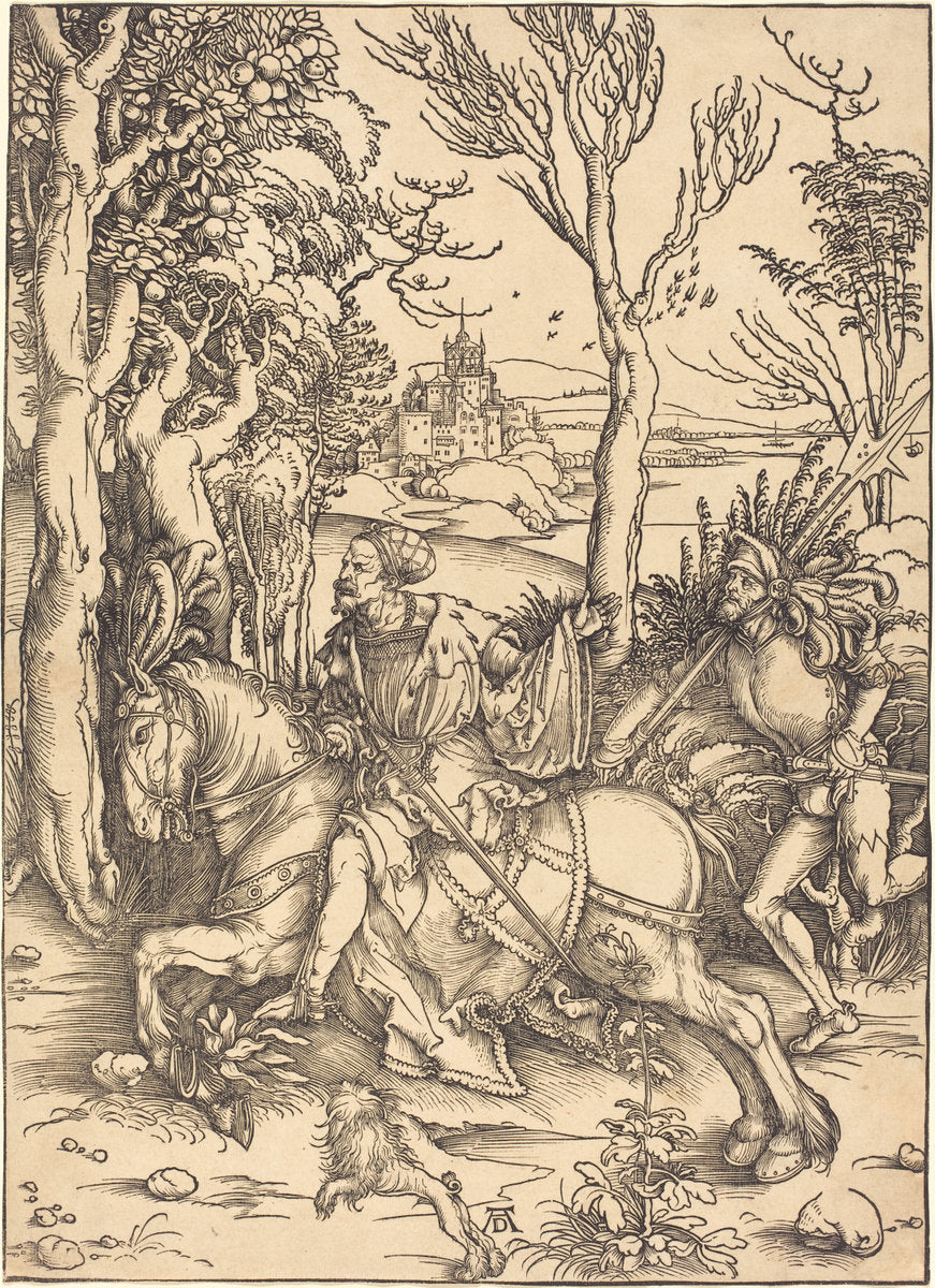 The Knight on Horseback and the Lansquenet by Albrecht Dürer (German, 1471 - 1528), 16X12"(A3)Poster Print