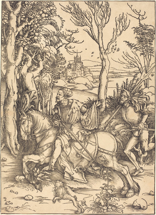 The Knight on Horseback and the Lansquenet by Albrecht Dürer (German, 1471 - 1528), 16X12"(A3)Poster Print
