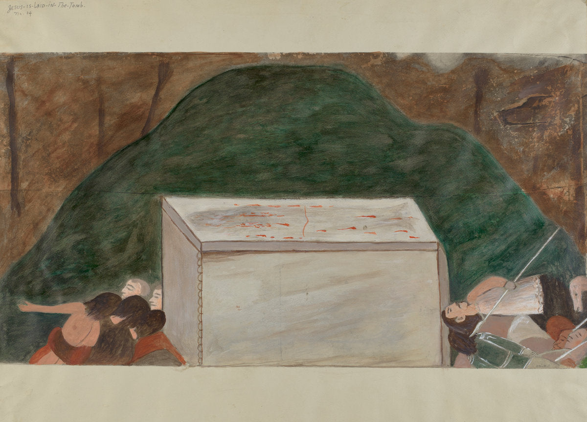 Station of the Cross No. 14: "Jesus is Laid in His Tomb" by William Herbert (American, active c. 1935), 16X12"(A3)Poster Print
