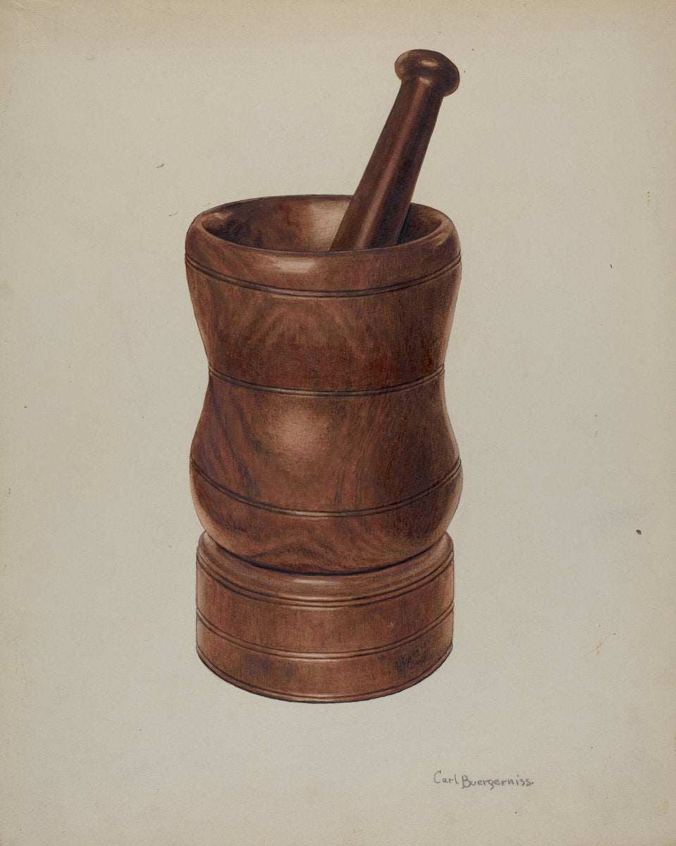 Mortar and Pestle by Carl Buergerniss (American, 1877 - 1956), 16X12"(A3)Poster Print