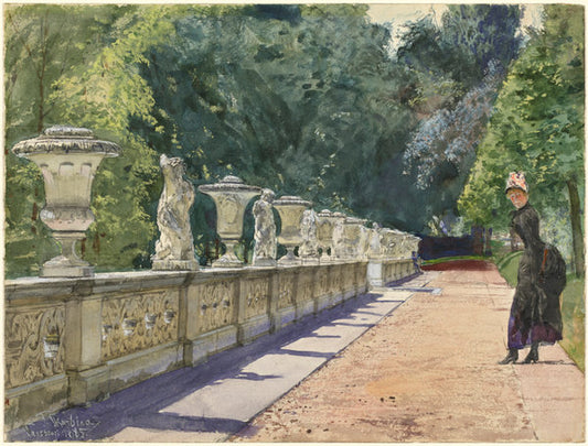 A Promenade in the Park at Sanssouci by Franz Skarbina (German, 1849 - 1910), 16X12"(A3)Poster Print