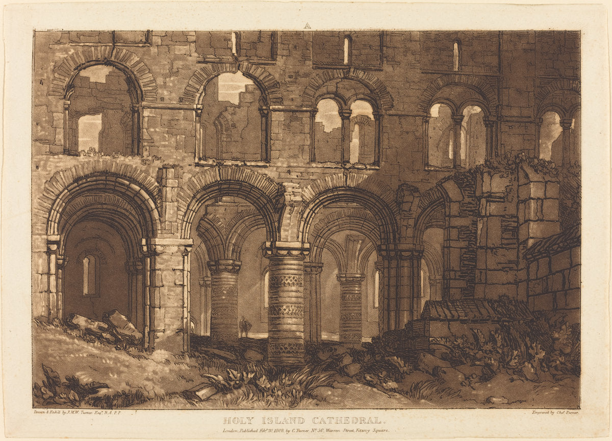 Holy Island Cathedral by Joseph Mallord William Turner and Charles Turner (British, 1775 - 1851), 16X12"(A3)Poster Print