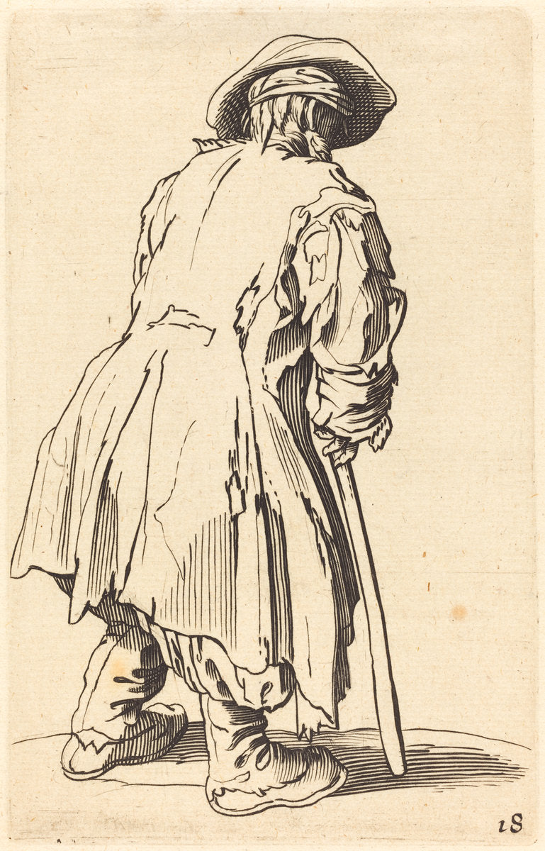etching by after Jacques Callot (Old Beggar with One Crutch), 16X12"(A3)Poster Print