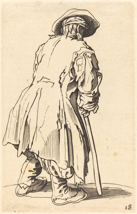 etching by after Jacques Callot (Old Beggar with One Crutch), 16X12"(A3)Poster Print