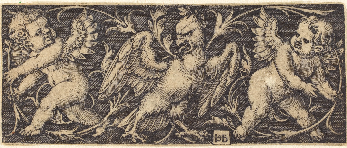 Ornament with Eagle and Two Genii by Sebald Beham (German, 1500 - 1550), 16X12"(A3)Poster Print