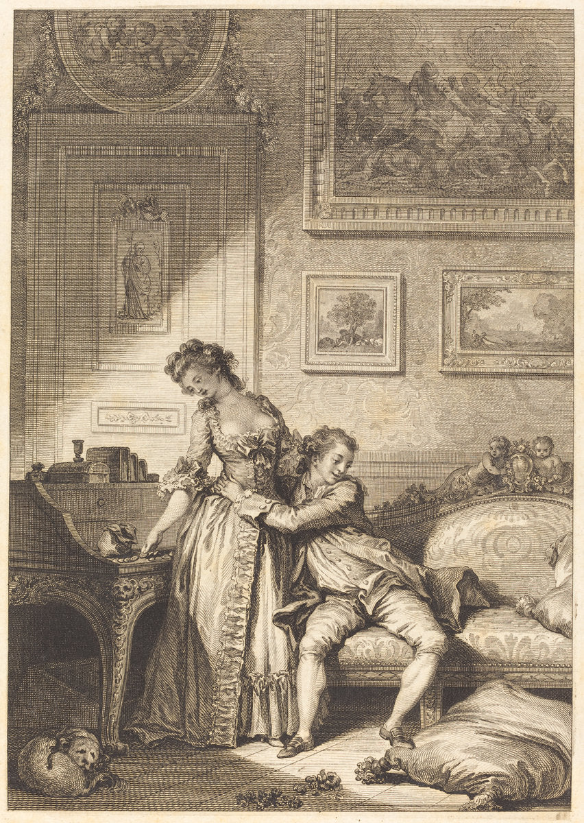 A femme avare galant escroc by Jacques Aliamet and Antoine-Jean Duclos after Jean-Honoré Fragonard (French, 1742 - 1795), 16X12"(A3)Poster Print