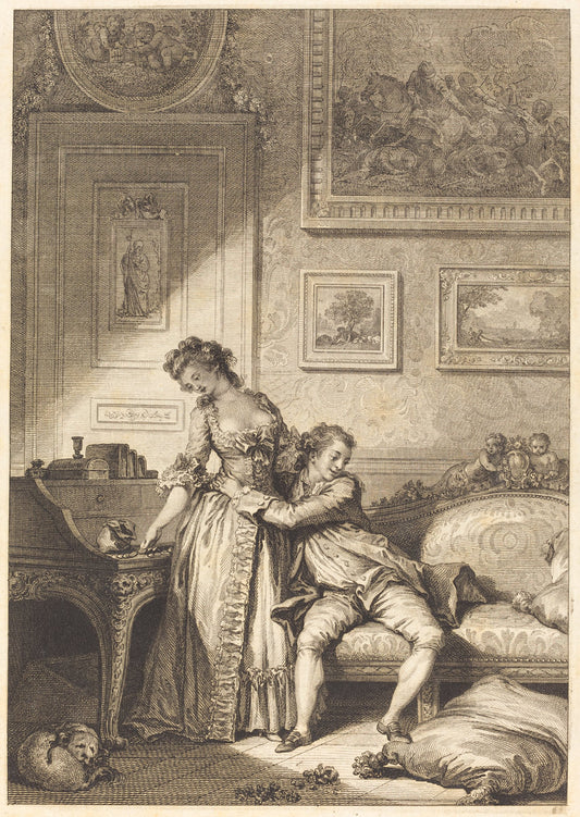 A femme avare galant escroc by Jacques Aliamet and Antoine-Jean Duclos after Jean-Honoré Fragonard (French, 1742 - 1795), 16X12"(A3)Poster Print