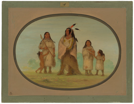 Assinneboine Warrior and His Family by George Catlin (American, 1796 - 1872), 16X12"(A3)Poster Print