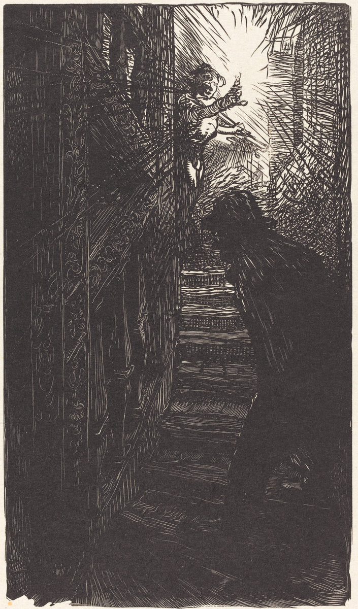 Escalier sculpte rue Boutebrie by Auguste Lepère (French, 1849 - 1918), 16X12"(A3)Poster Print