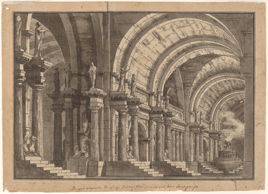 A Monumental Vaulted Hall with a Smoking Altar by Luigi Tasca (Italian, active 1813 - 1814), 16X12"(A3)Poster Print