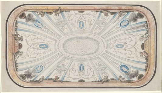 Design for a Ceiling by attributed to Mauro Antonio Tesi (Bolognese, 1730 - 1766), 16X12"(A3)Poster Print