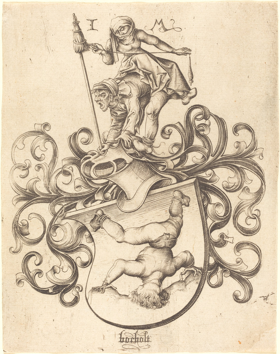 Coat of Arms with Tumbling Boy by Israhel van Meckenem after Master of the Housebook (German, c. 1445 - 1503), 16X12"(A3)Poster Print