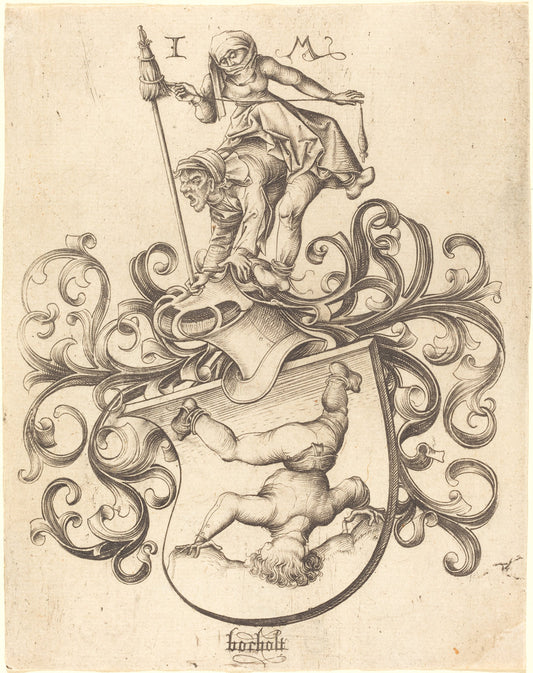 Coat of Arms with Tumbling Boy by Israhel van Meckenem after Master of the Housebook (German, c. 1445 - 1503), 16X12"(A3)Poster Print