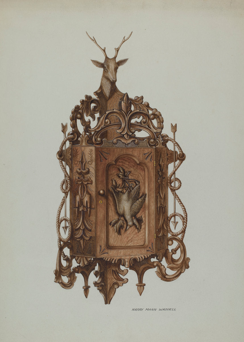 Wall Cabinet, Hand Carved by Harry Mann Waddell (American, active c. 1935), 16X12"(A3)Poster Print