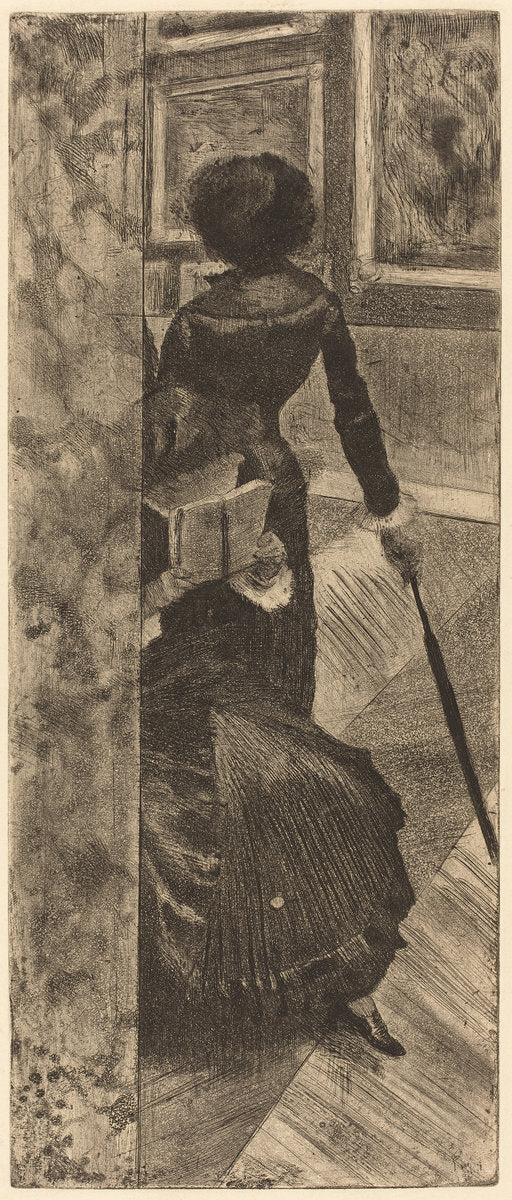 Mary Cassatt at the Louvre: The Paintings Gallery (Au Louvre: La Peinture) by Edgar Degas (French, 1834 - 1917), 16X12