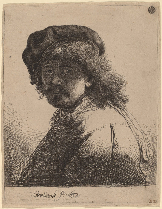 Self-Portrait in a Cap and Scarf with the Face Dark by Rembrandt van Rijn (Dutch, 1606 - 1669), 16X12"(A3)Poster Print