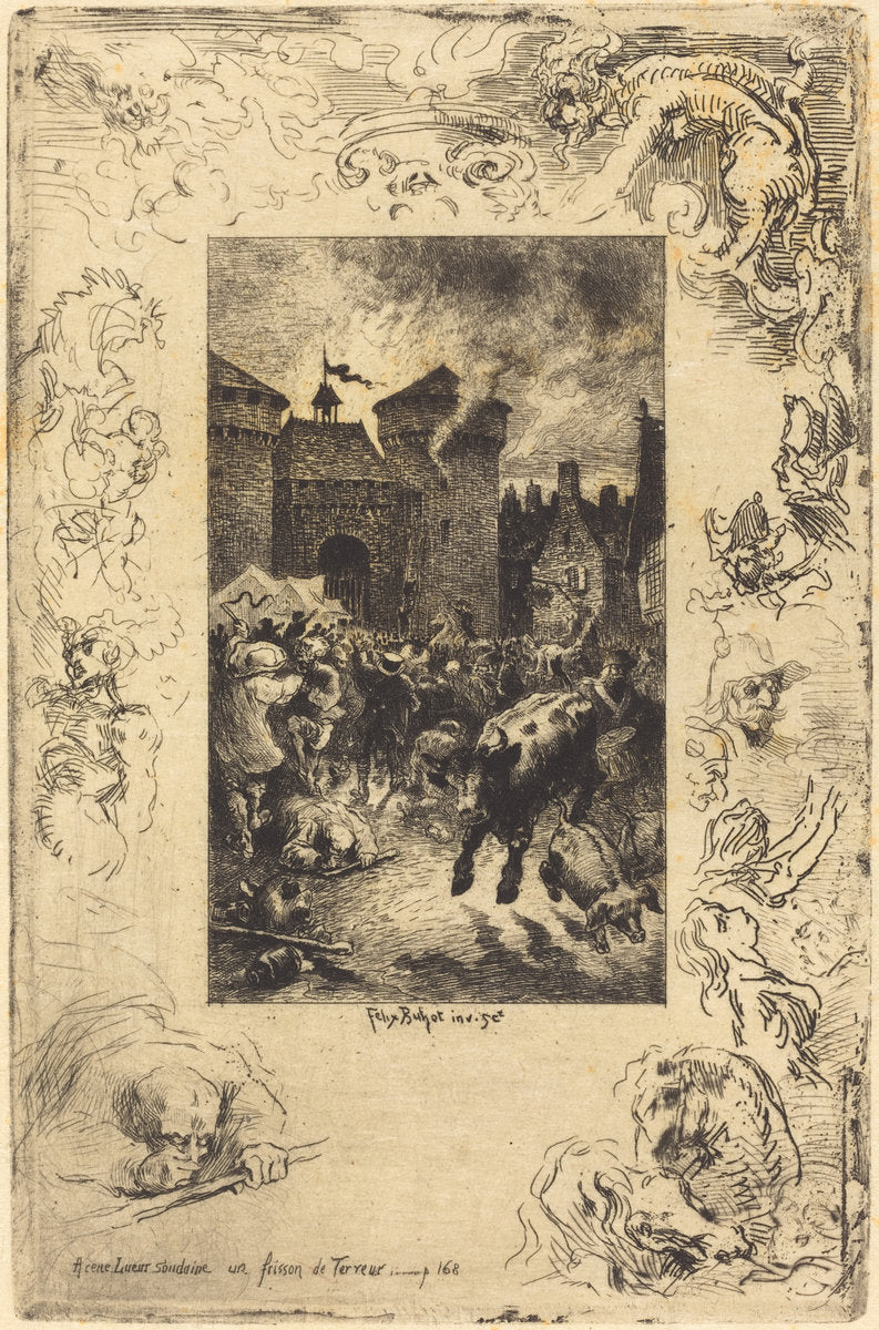 A cette lueur soudaine... (In the sudden gleam of light...) by Félix-Hilaire Buhot (French, 1847 - 1898), 16X12"(A3)Poster Print