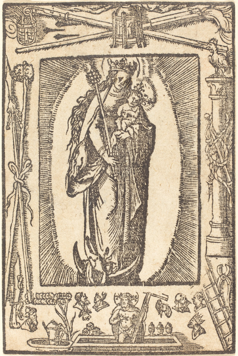 woodcut by German 16th Century (Madonna and Child), 16X12"(A3)Poster Print