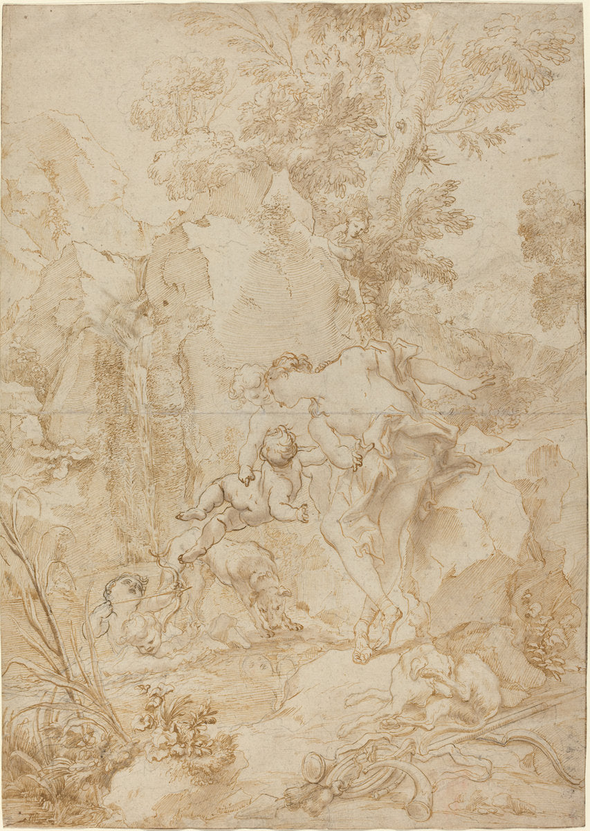 Echo and Narcissus by Gregorio de Ferrari (Genoese, 1644 - 1726), 16X12"(A3)Poster Print