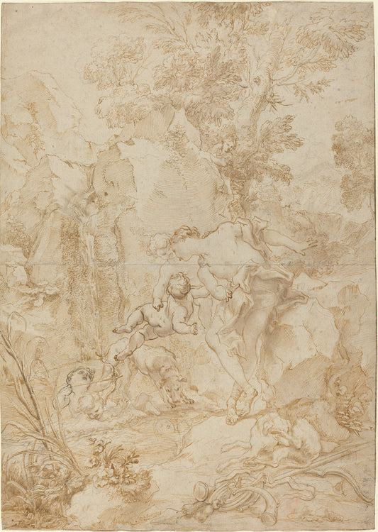 Echo and Narcissus by Gregorio de Ferrari (Genoese, 1644 - 1726), 16X12"(A3)Poster Print