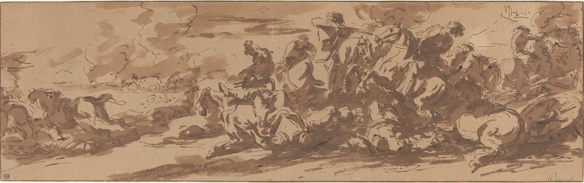 Cavalry Battle near a River by Charles Parrocel (French, 1688 - 1752), 16X12"(A3)Poster Print