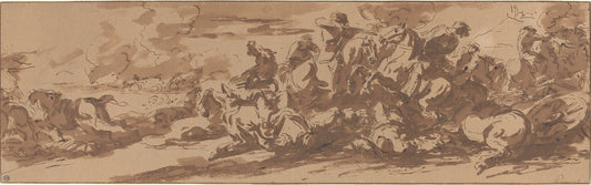 Cavalry Battle near a River by Charles Parrocel (French, 1688 - 1752), 16X12"(A3)Poster Print